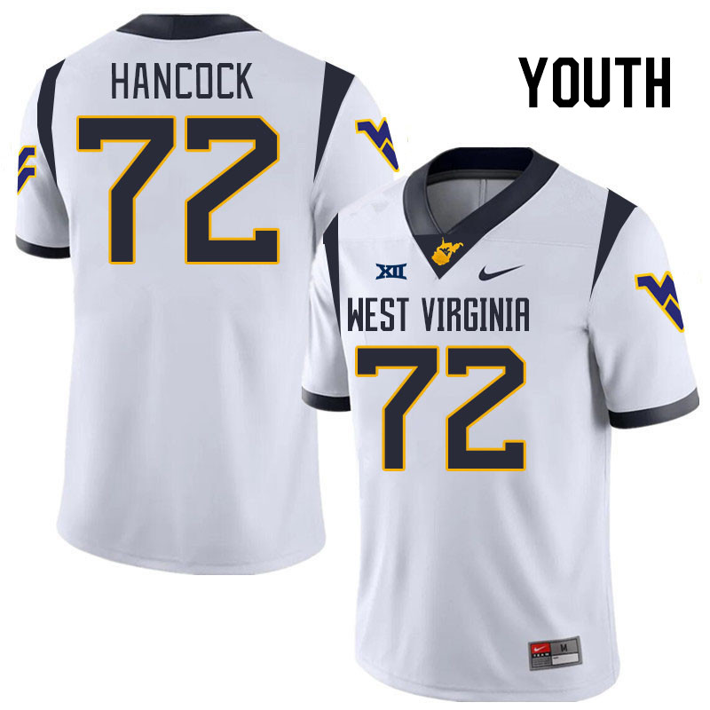 Youth #72 Wesley Hancock West Virginia Mountaineers College 2024 New Uniforms Football Jerseys Stitc